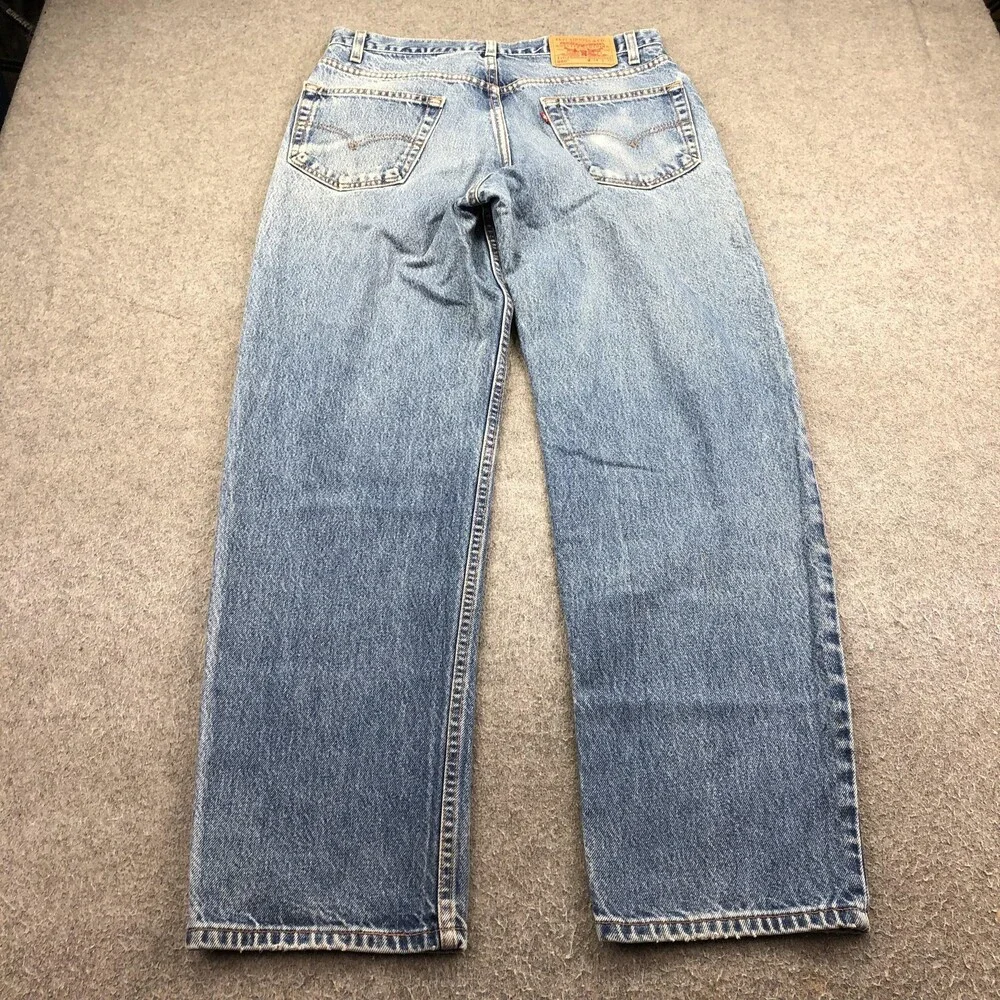Levis 550 Jeans Mens 34x32 Blue Stone Wash Relaxed Tapered Denim Distressed
